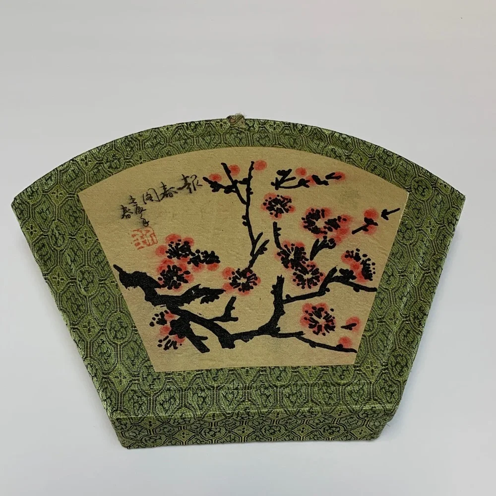 Chinese Elegant Green and Black Embroidered Fan Art