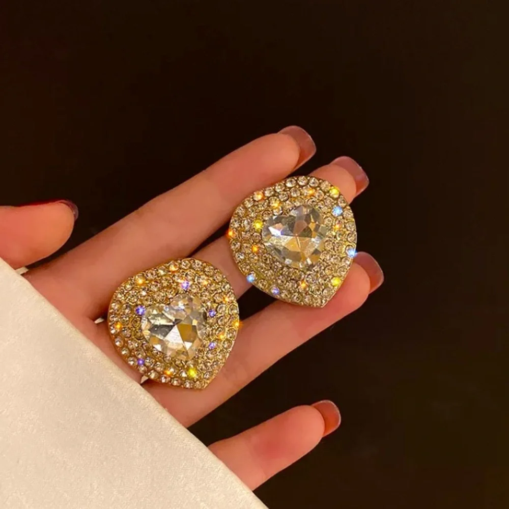 🌟 Gold Plated Heart Crystal Earrings