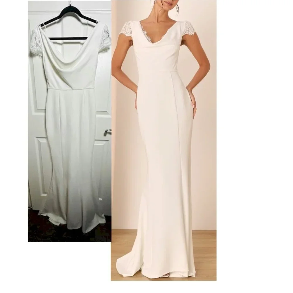 Lulus Forever Beloved White Lace Cap Sleeve Mermaid Maxi Dress Large New NWT