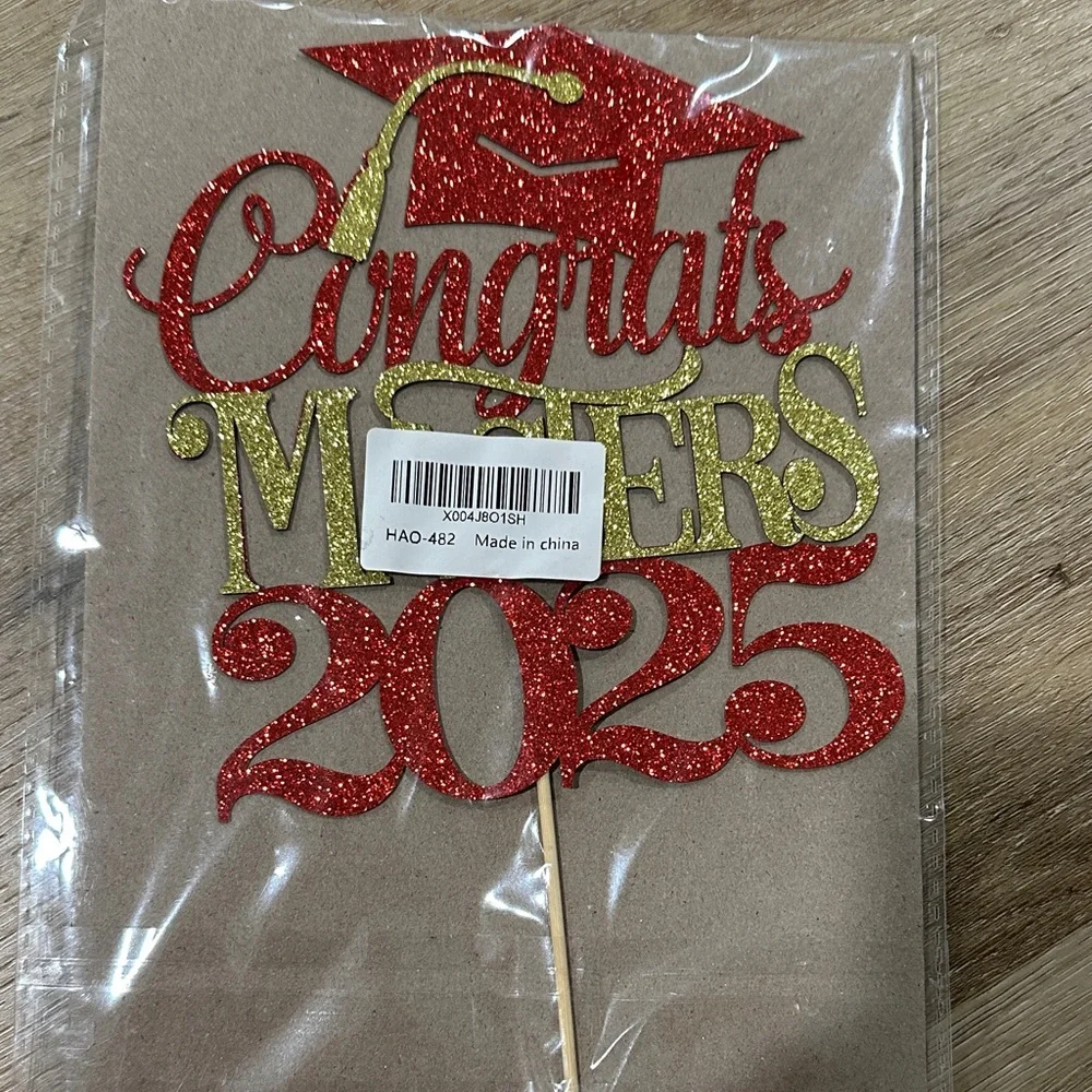 Congrats Masters 2025 Red and Gold Cake Topper
