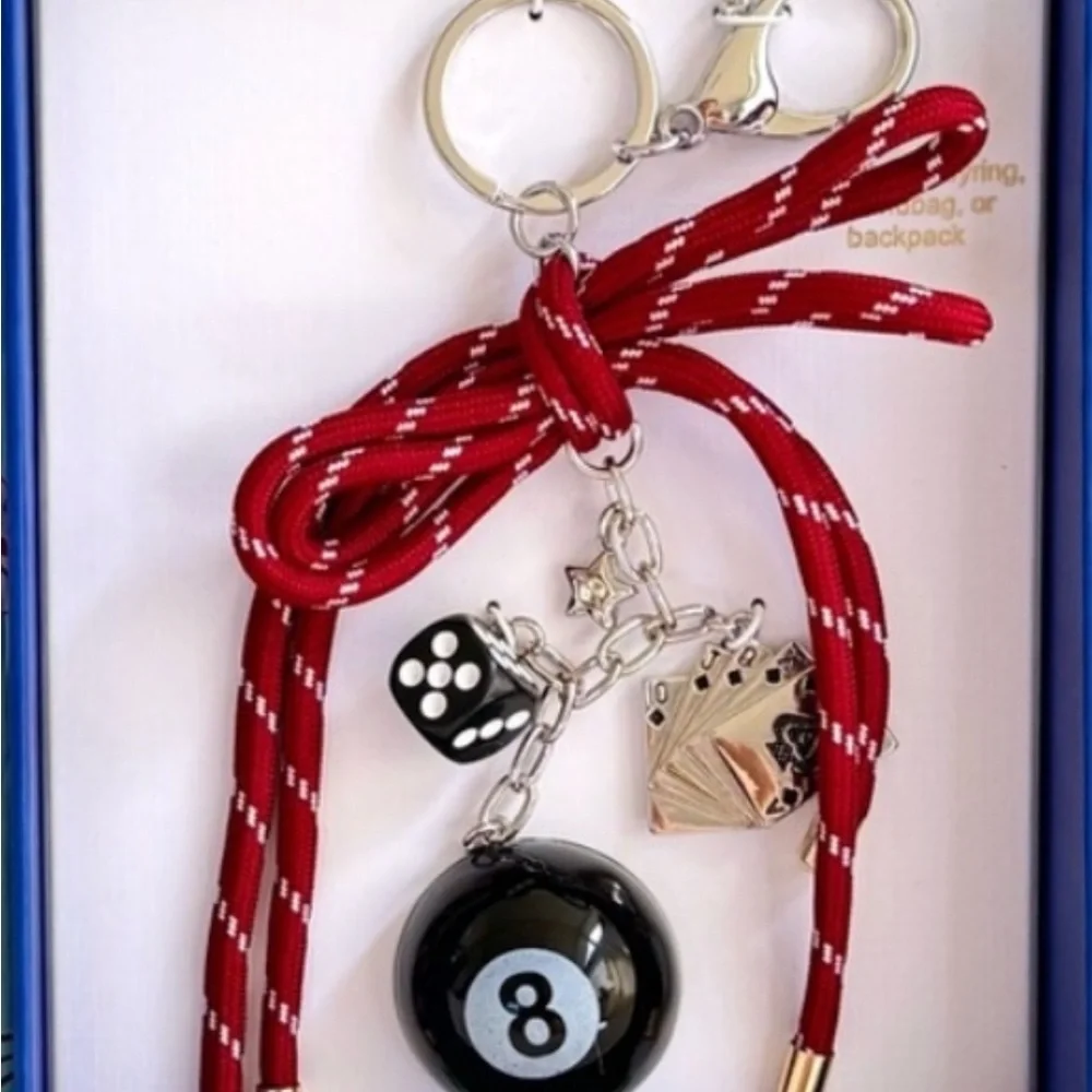 Piper K 8 Ball Bag Charm & Keychain with Red Rope