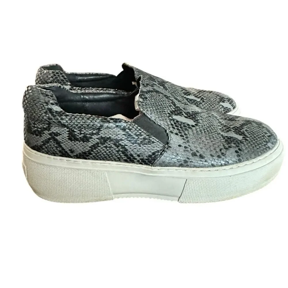 J Slides SlipOn Platform Sneaker Snake-Embossed Cleo Leather Black Size 9.5