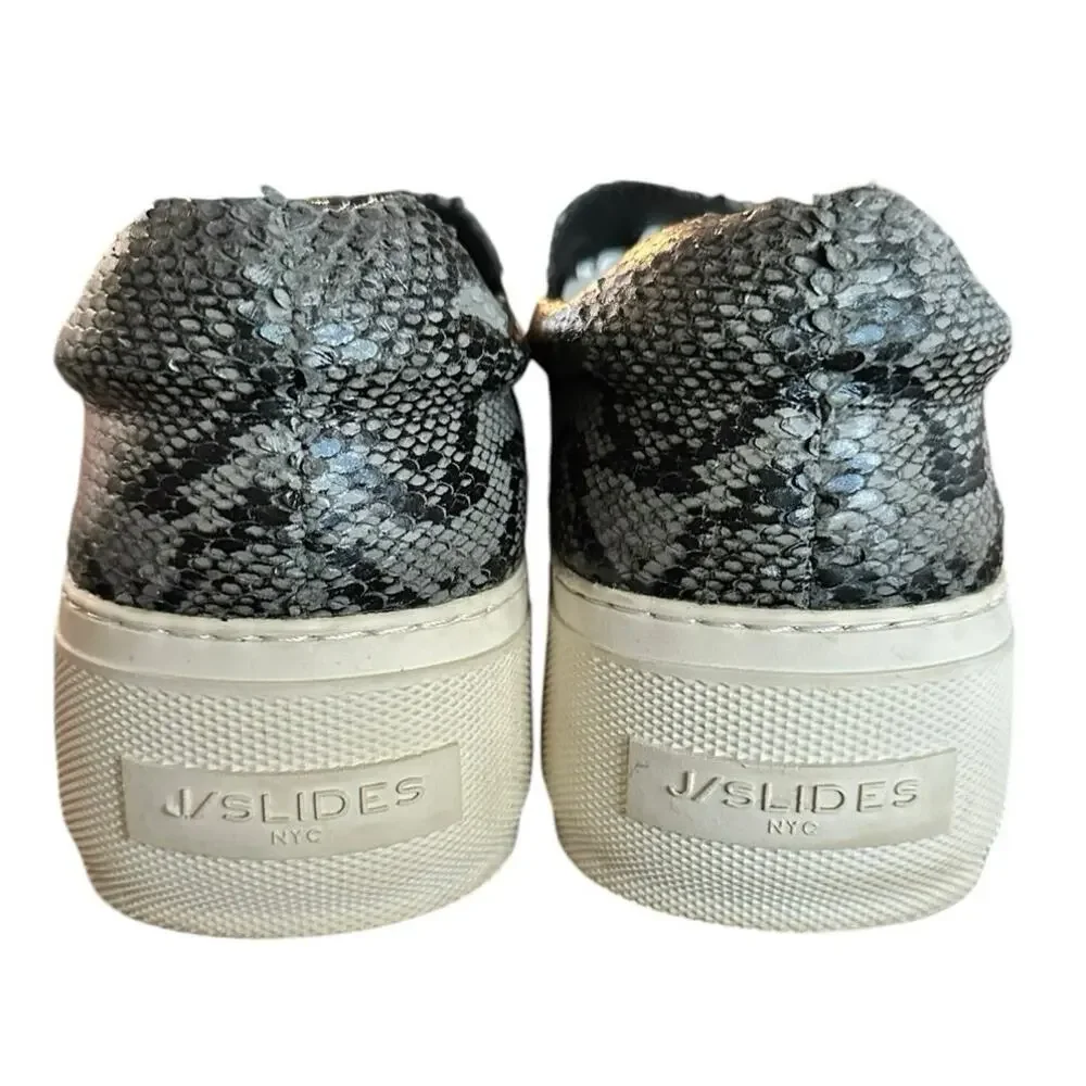 J Slides SlipOn Platform Sneaker Snake-Embossed Cleo Leather Black Size 9.5