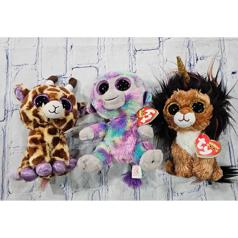 LOT OF 3 Ty Beanie Boos Safari Giraffe Ramsey Lion Zuri Monkey 6