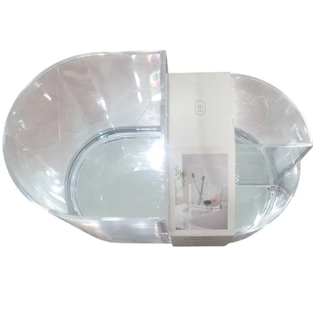 Accent Vanity Organizer – Silver Plastic Cosmetic Holder – 3 Compartments