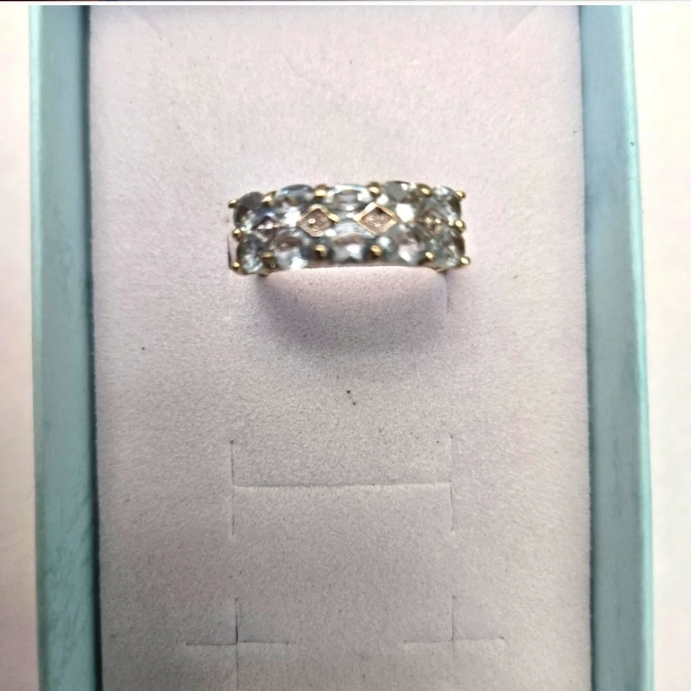 14kt Solid Yellow Gold Aquamarine And Diamond Ring