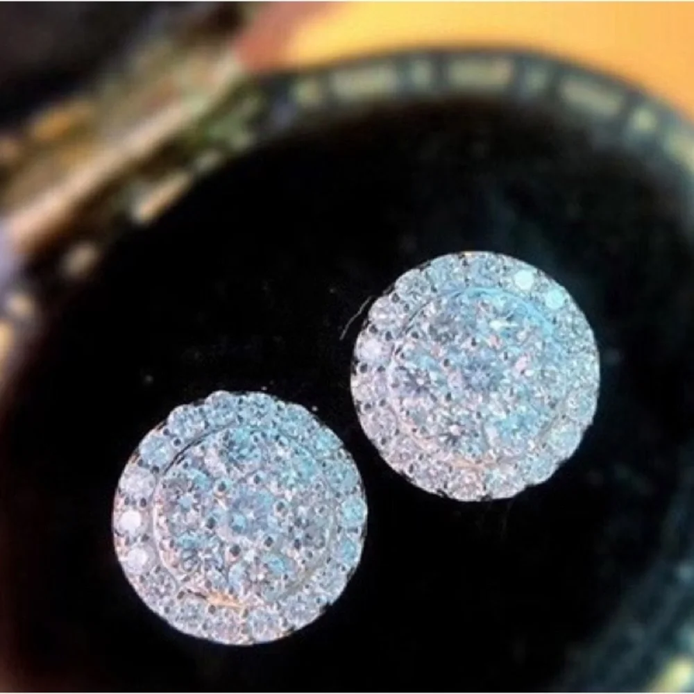Exquisite‎ 925 Silver Plated Round Cut Zircon Stud Earrings For Women Bridal