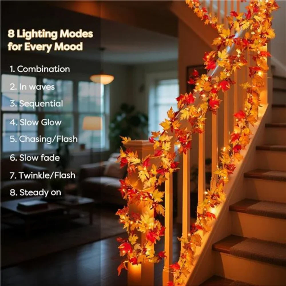 Fall Decorations for Home 9 FT Battery Operated Fall Garland with Lights