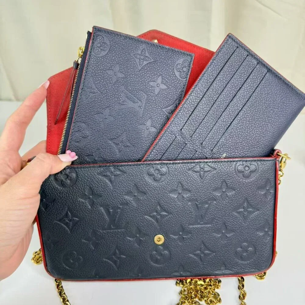Louis Vuitton Blue Empreinte Felicie Shoulder Bag Crossbody with Gold Chain