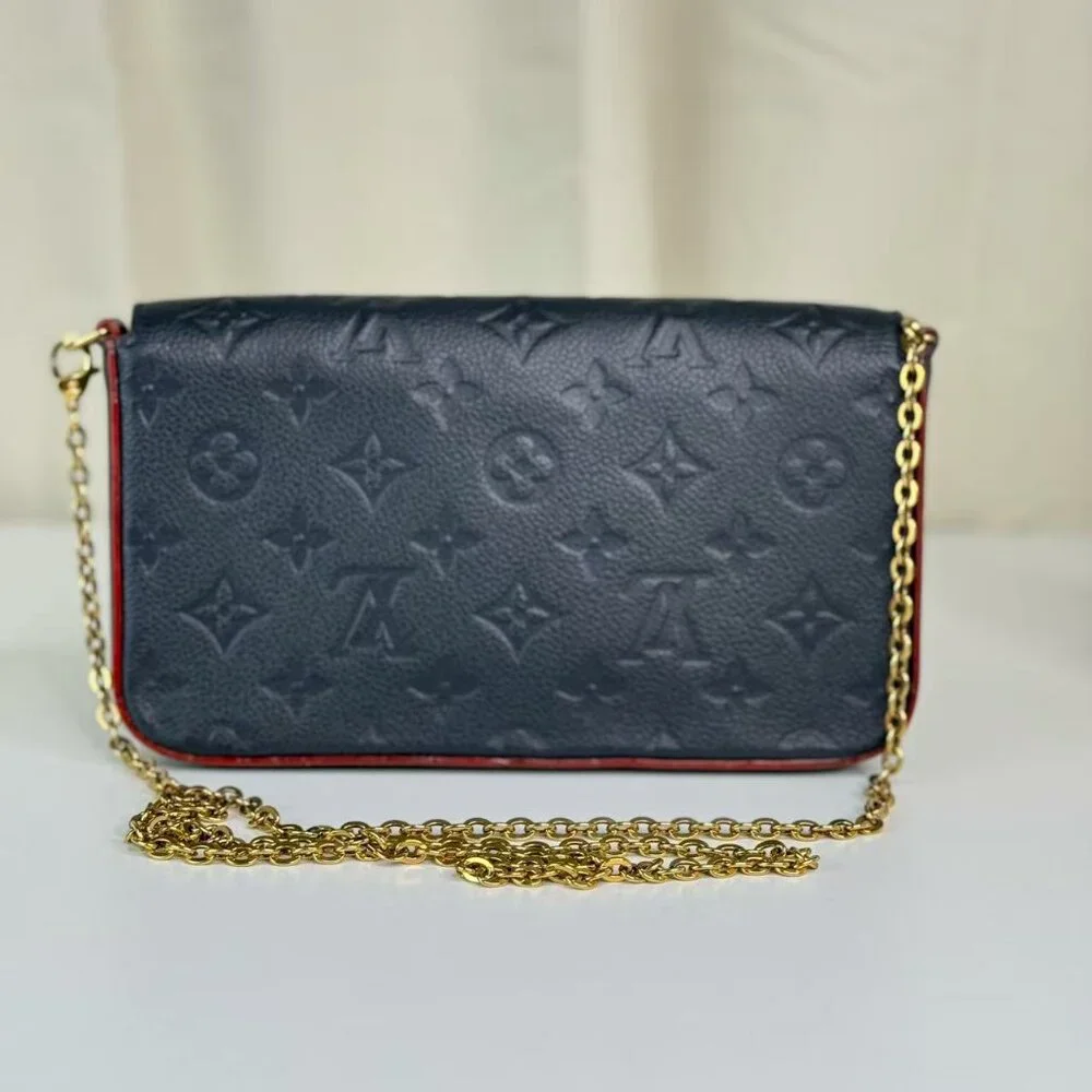 Louis Vuitton Blue Empreinte Felicie Shoulder Bag Crossbody with Gold Chain