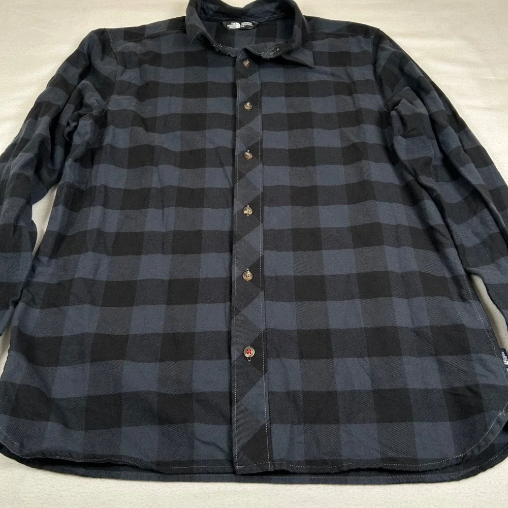 The North Face Shirt Men Large Blue Black Plaid Flannel Long Sleeve Button Up