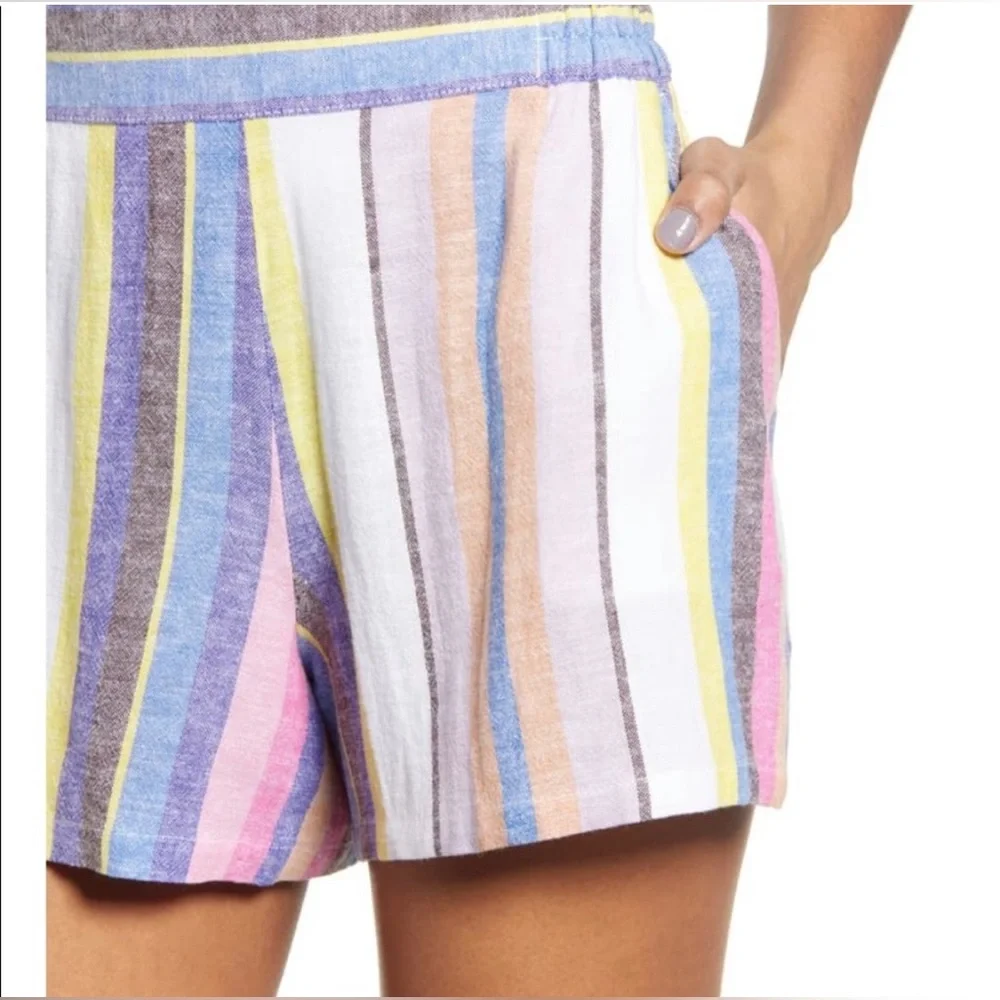 Striped‎ pull on stretchy elastic waist shorts S
