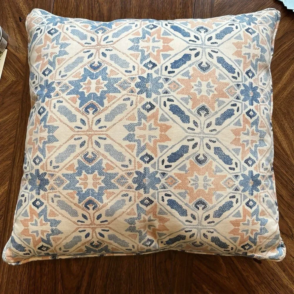 Pier 1 Accent Pillow Peach Blue 19” X19” Square Washable Slip Cover