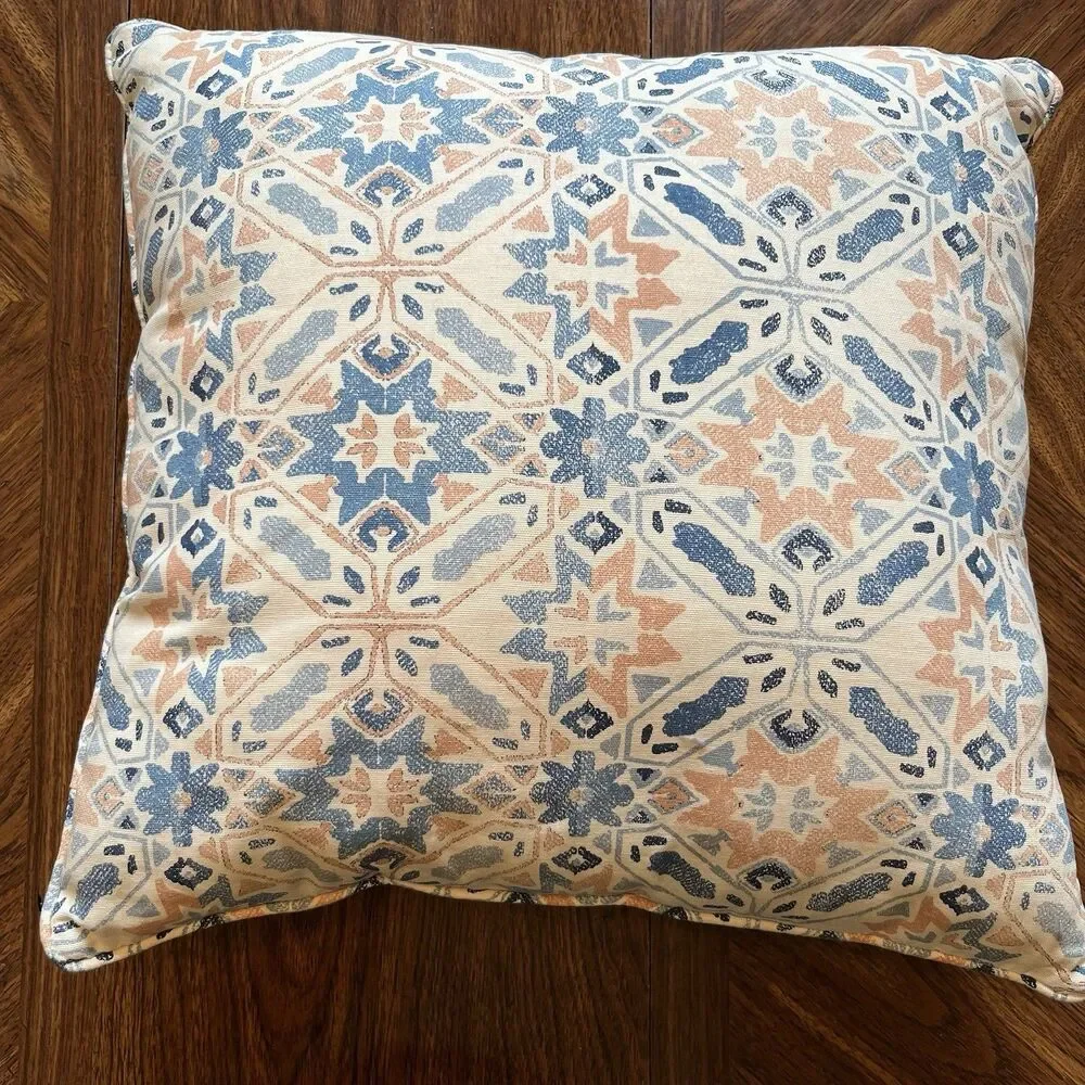 Pier 1 Accent Pillow Peach Blue 19” X19” Square Washable Slip Cover