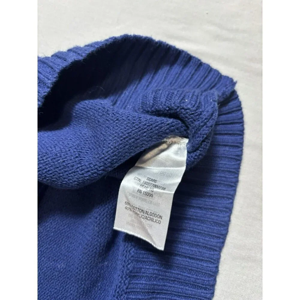 Vintage Sears Roebuck & Co blue Crewneck Holiday sweater red snowflakes Mens L
