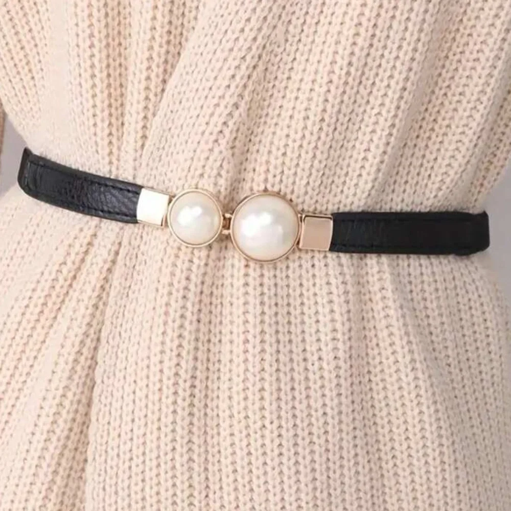 NEW| Women’s Thin Statement Black Pearl Chic & Trendy Belt
