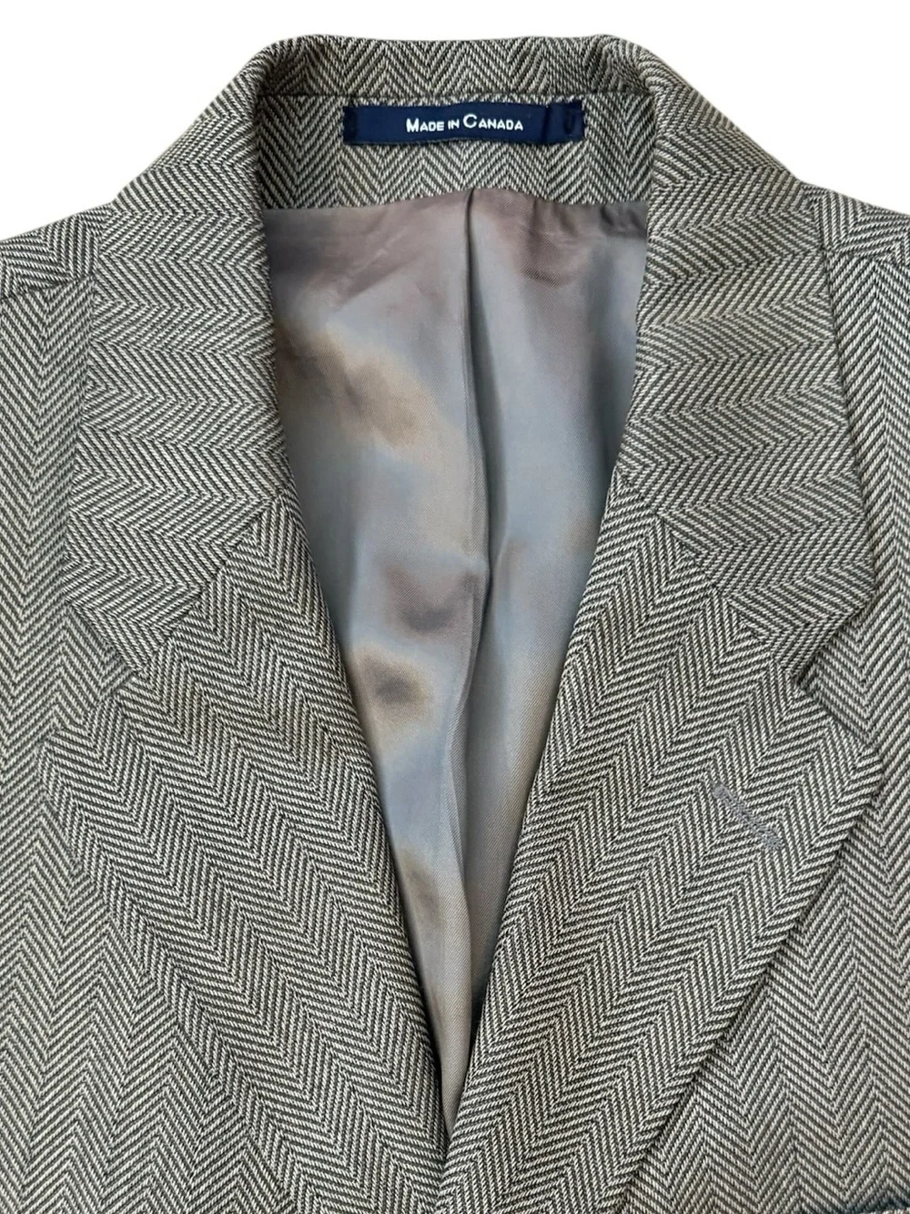 Chaps Ralph Lauren Union Made Canada Pure Wool Herringbone Blazer 40R Gray Brown