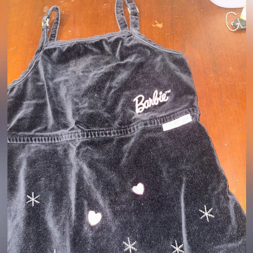 BARBIE Vintage Girls Velvet Black Spaghetti Strap Dress Size 7