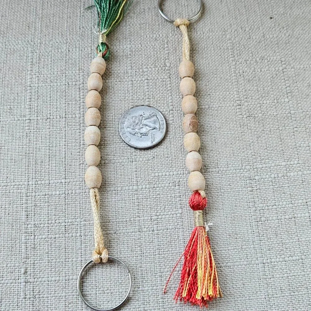 Lot of Keychains Handmade Keys Holder Real Wood Beads Key Chains X 2