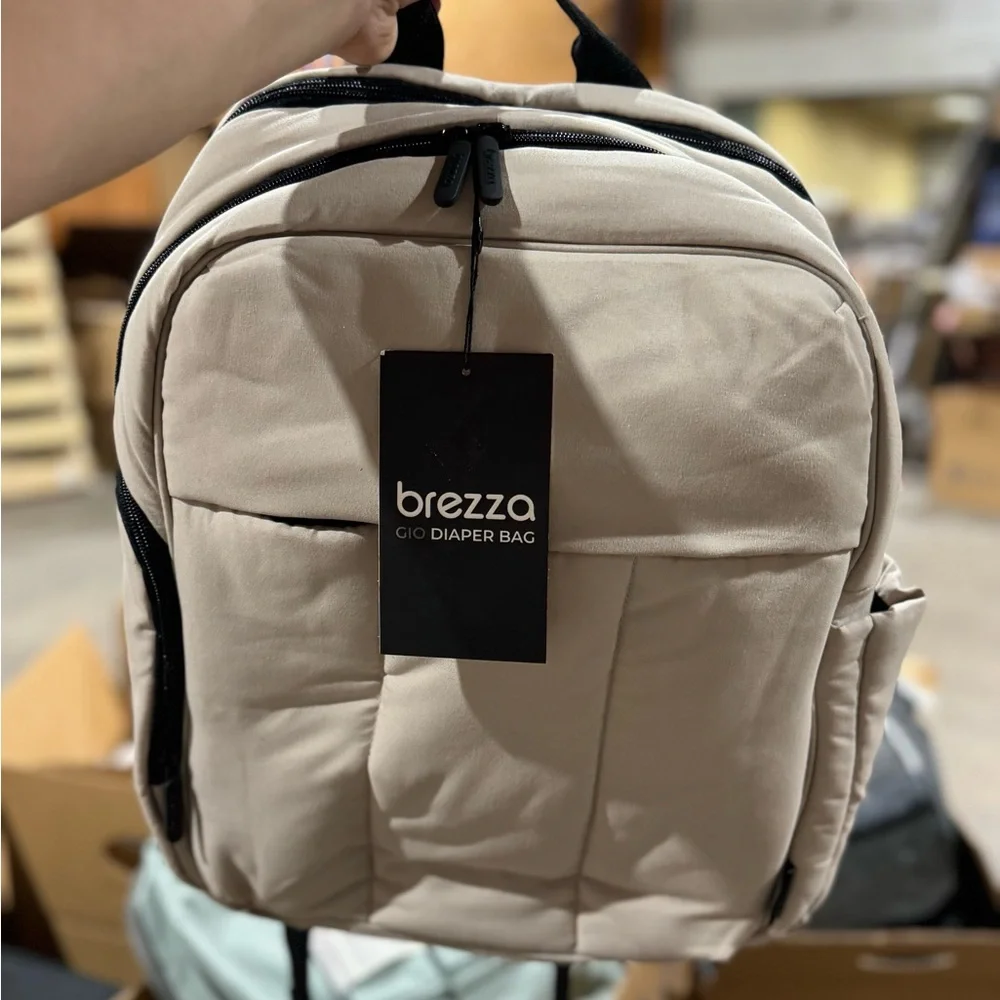 Baby Brezza Gio Taupe Quilted Diaper Bag Backpack