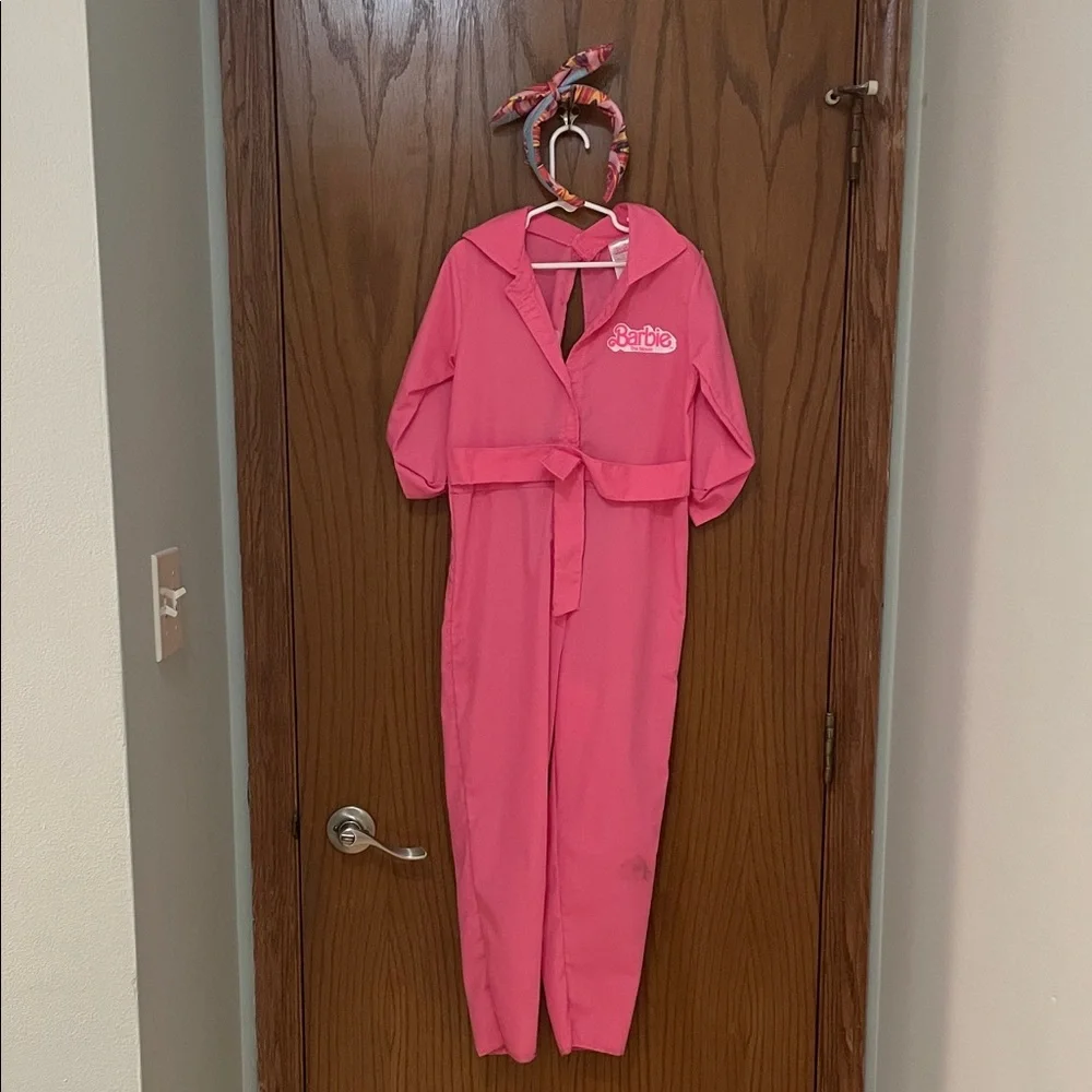 BARBIE UEC Girls Size Medium (7/8) Bright Pink Jumpsuit Costume with headband