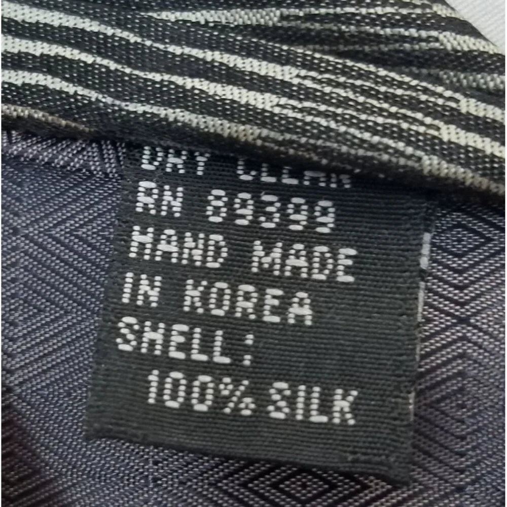 Louis Roth Mens Necktie Gray Black Striped Silk Tie Made in Korea