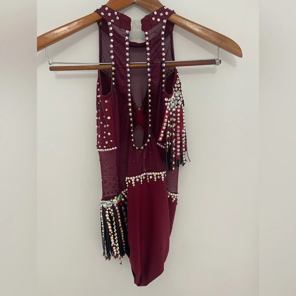 Dance Costume Semi Custom Bryn•Lavinia Base size Adult L, Burgundy
