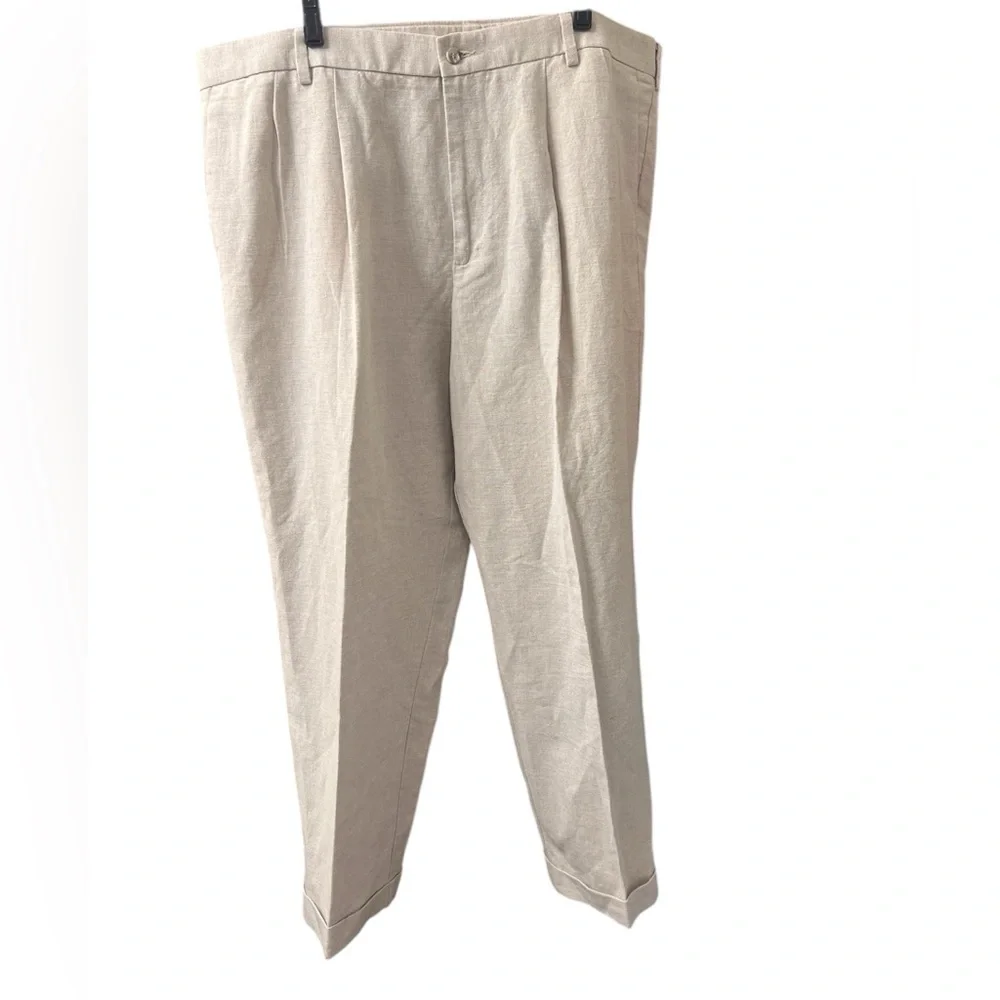 NWT Dockers Linen Blend Pleated Straight Leg Trousers light beige size 44 x 30