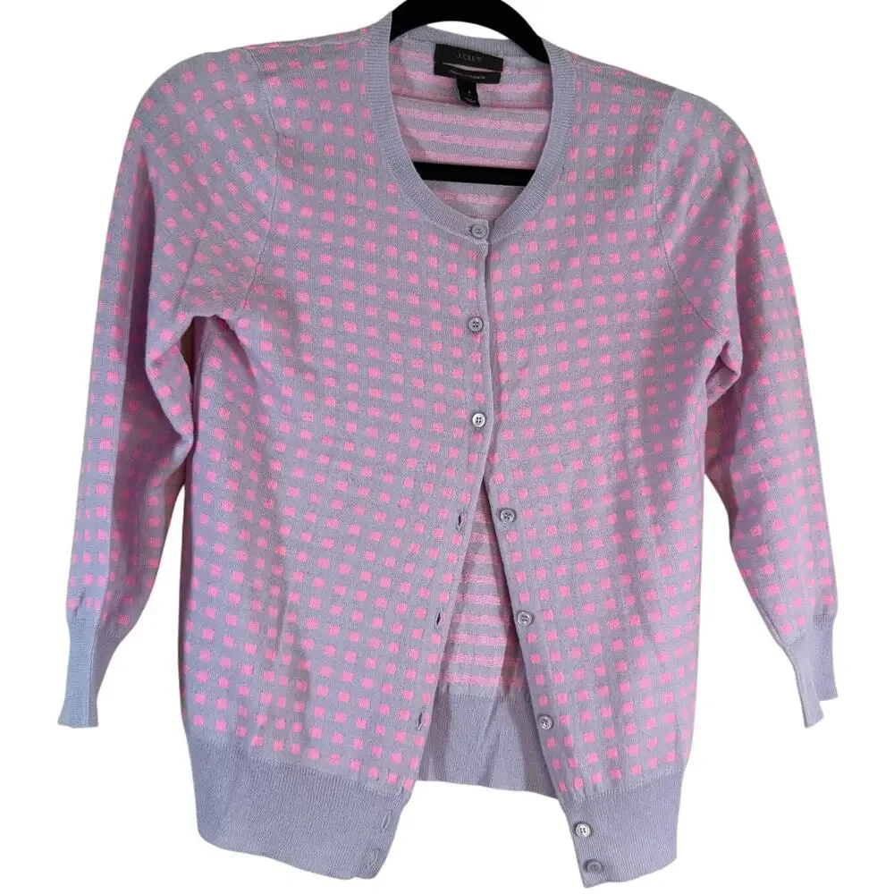 J. Crew Italian Cashmere Sweater Cardigan Women Small Purple Pink Preppy SOFT