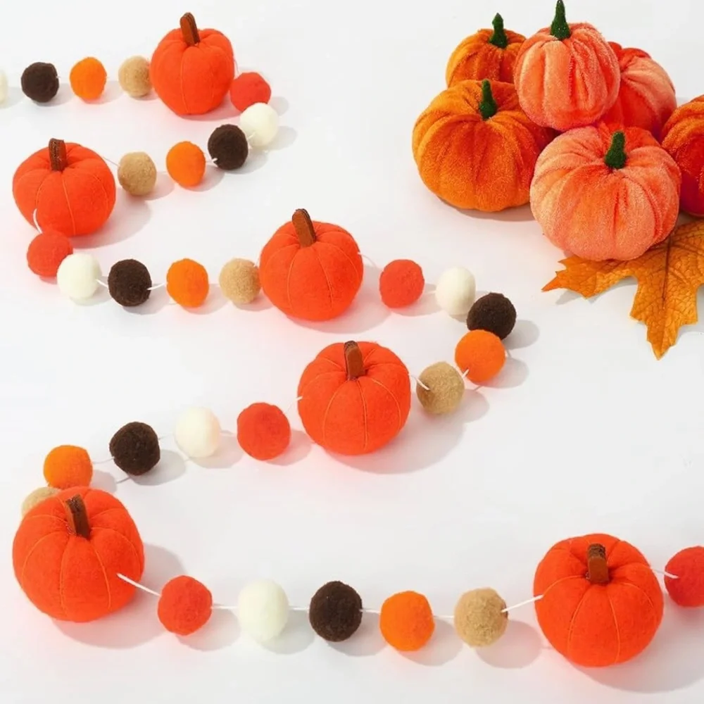 8.2ft Fall Pumpkin Garland With PomPoms