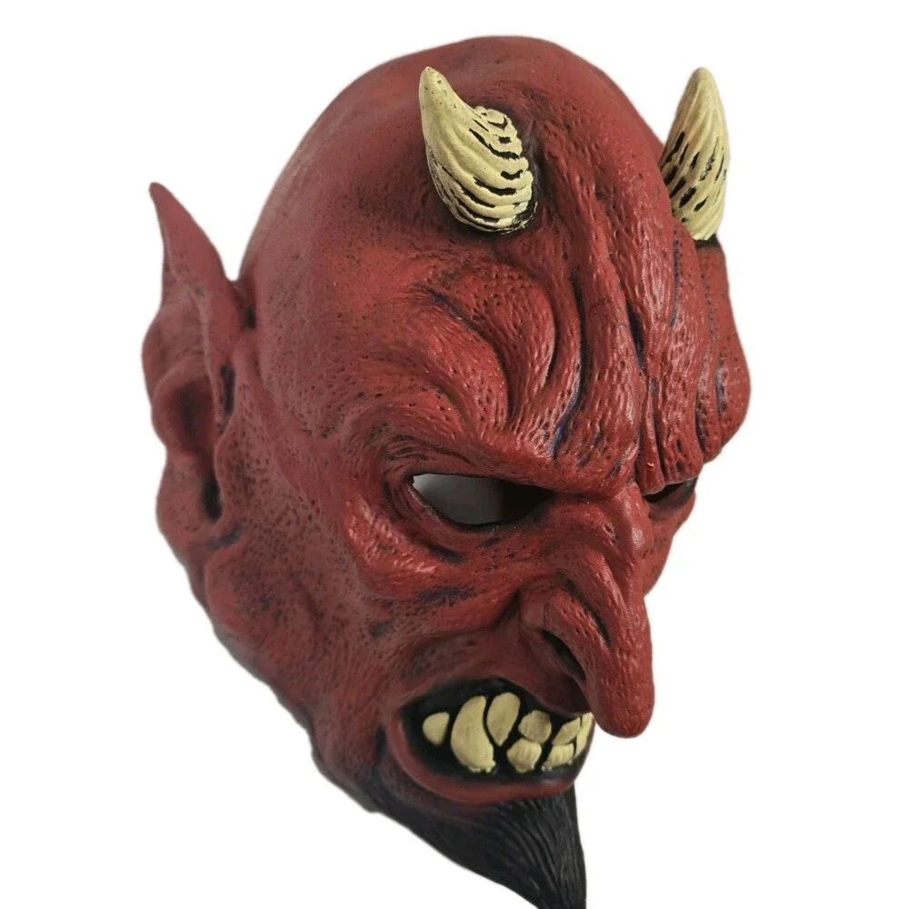 VTG 2000 Don Post Studios Red Devil Gore Demon Horns Beard Adult Halloween Mask