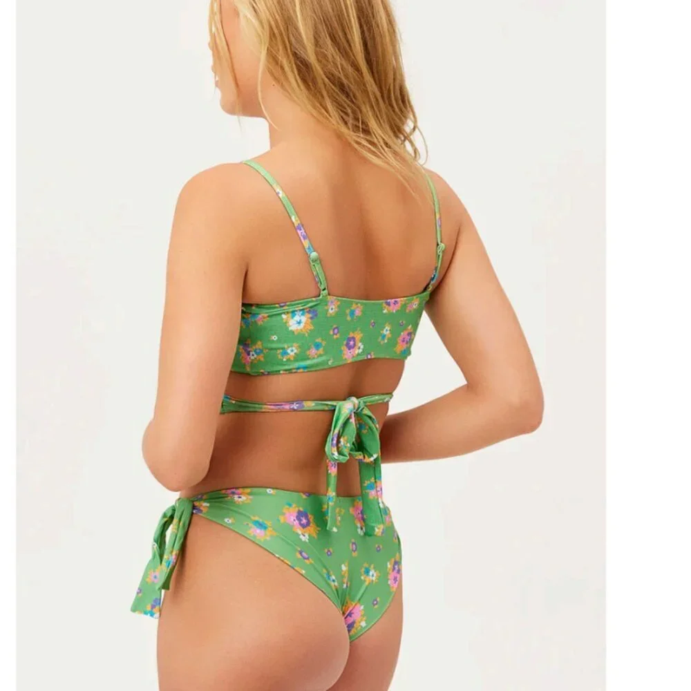 Frankies Bikinis Falcon Wrap Around Bikini Top in Meadow NWT Size Medium