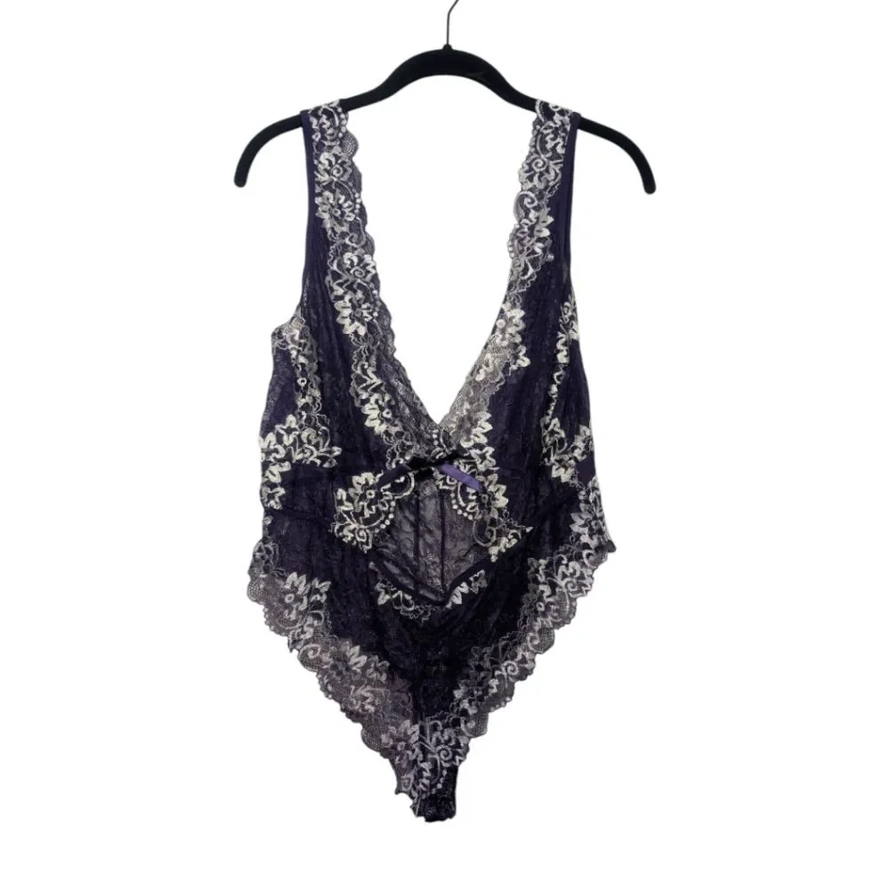 NWOT Dark Purple and White Lace Teddy, Size 2XL