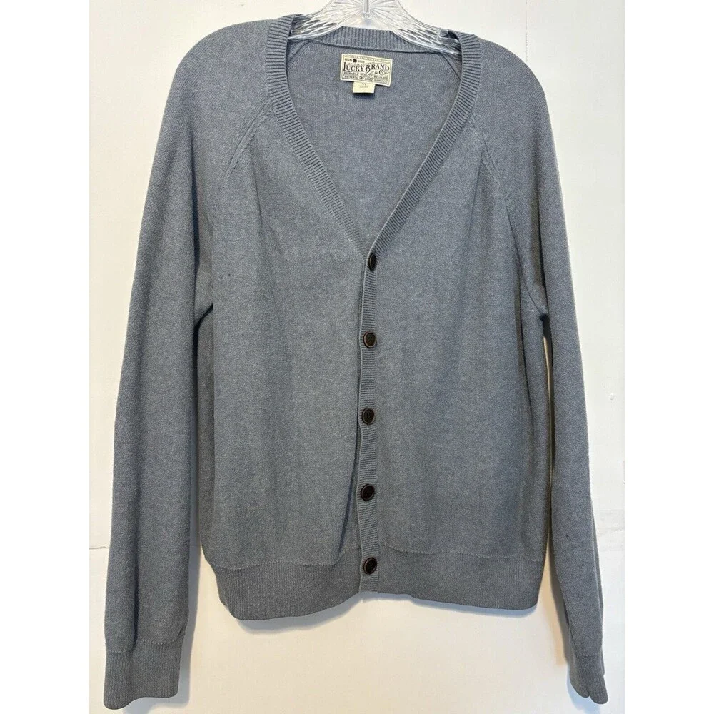 Lucky Brand Grampacore/ Preppie gray V neck button up sweater Size XL
