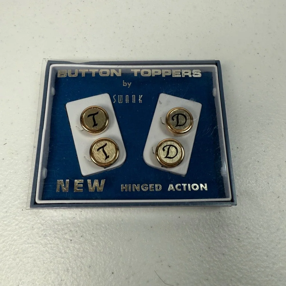 Vintage Swank Initials T and D Button Toppers Hinged Action