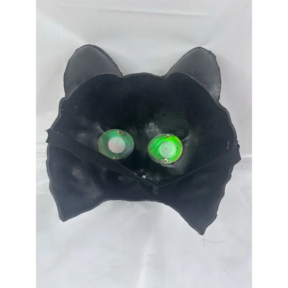 Black Cat Halloween Mask Folk Art Costume Masquerade Party Glowing Green Eyes