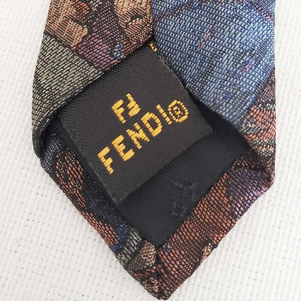 Fendi Mens Vintage Silk Turn of the Century Wearable Art Dancing Woven Neck Tie