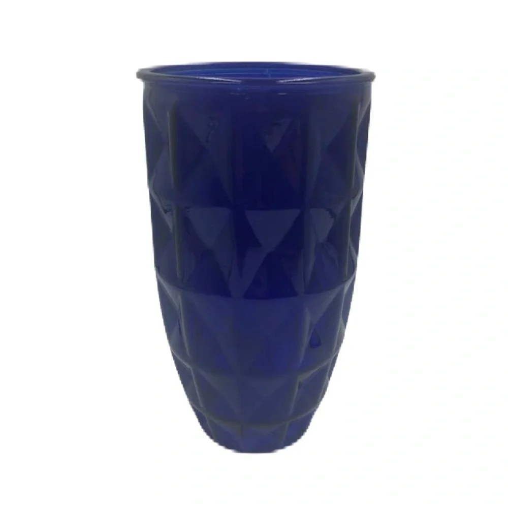 Vintage Cobalt Blue Glass Flower Vase Indoor Tabletop Décor Diamond Pattern