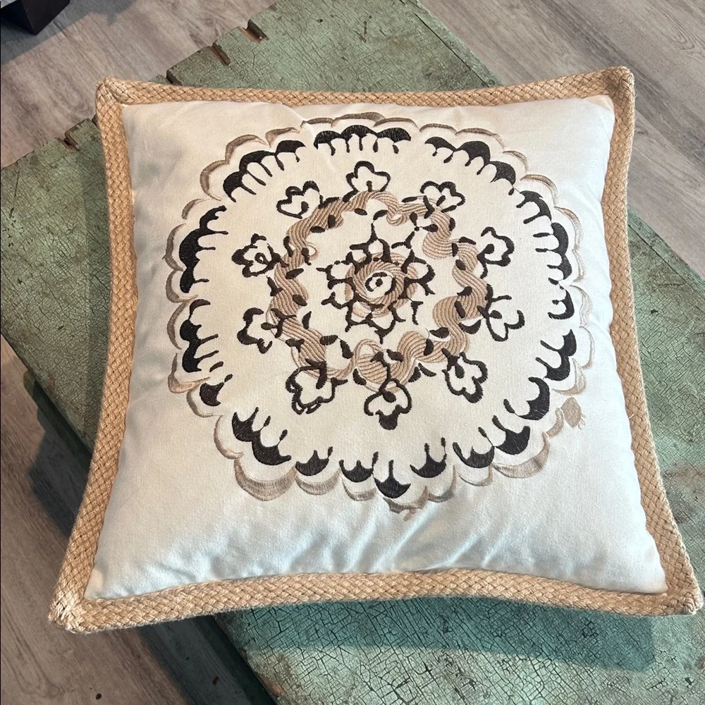 Nina Home by Nina Campbell Embroidered Decorative Pillow with Jute Trim