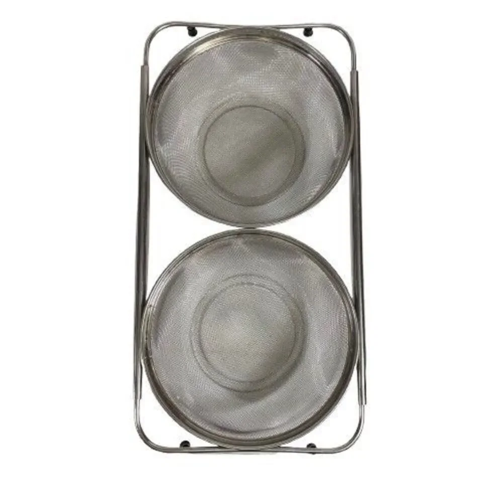 Stainless Wire Mesh Expandable Over-the-Sink DOUBLE Kitchen Colander / Strainer