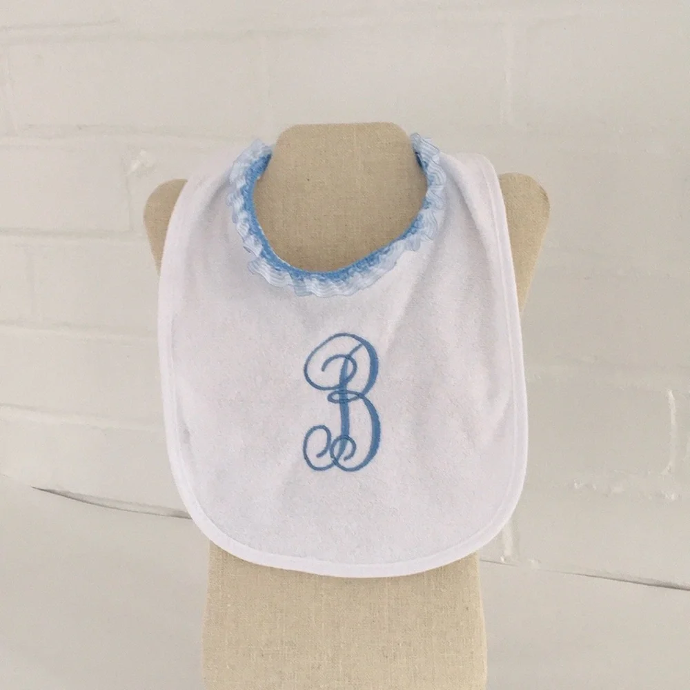 Baby Girl Or Boy Embroidered Initial B White Terrycloth Bib - Personalized Gift