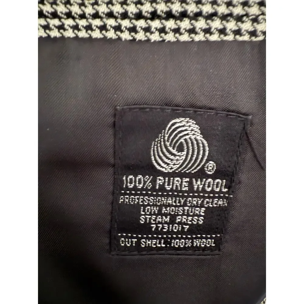 Vintage Macy’s Men’s Wool Blazer Jacket – Black & White Houndstooth – Size 44L