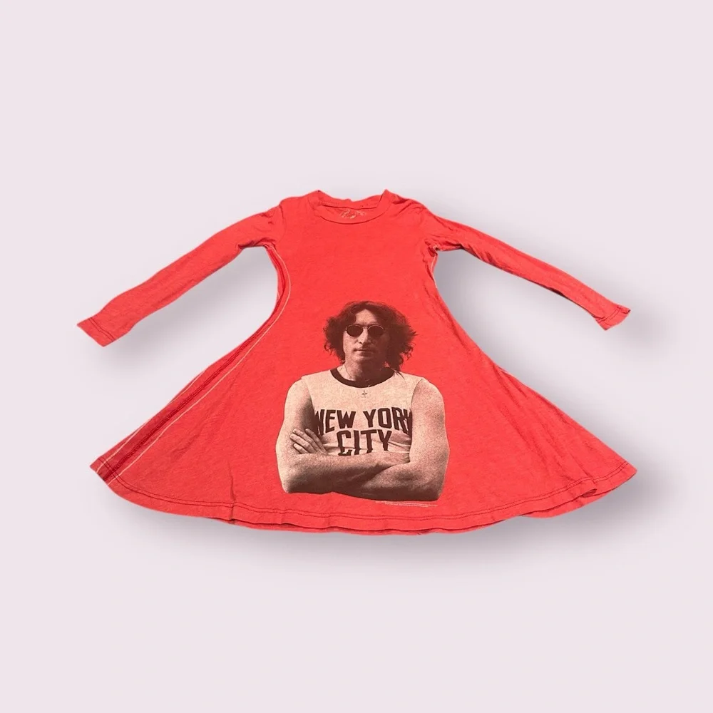 Girls Trunk Ltd Vibrant Red The Beatles John Lennon Long Sleeve Dress Size 5