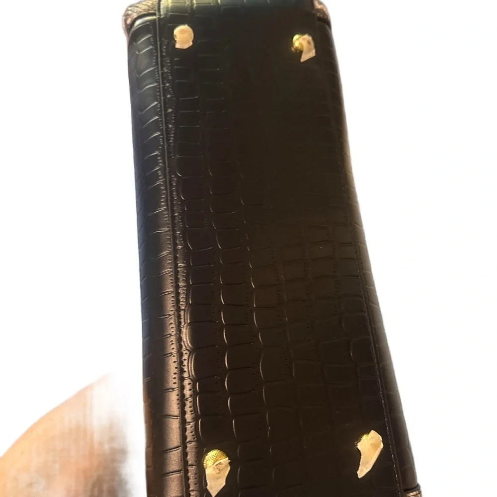 Black and Silver Snake Skin Print Vegan Leather Croc-Embossed Satchel