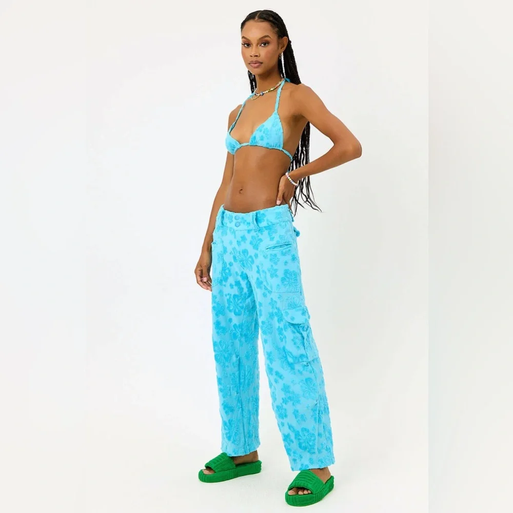 NWT Frankie’s Bikinis Chilli Terry Cargo Pant Blue Isle Size Medium