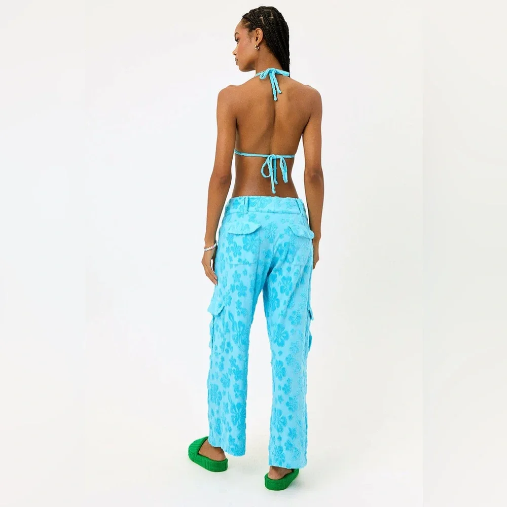 NWT Frankie’s Bikinis Chilli Terry Cargo Pant Blue Isle Size Medium