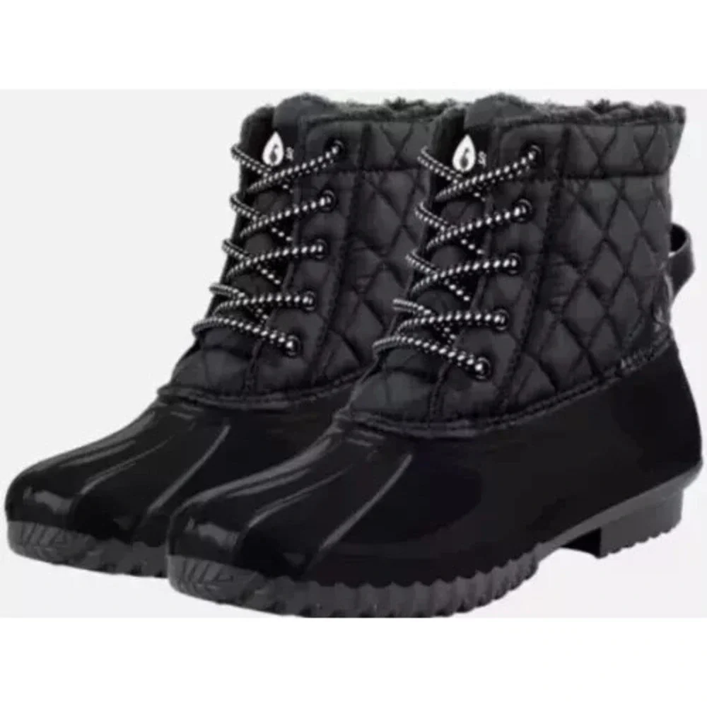 Sporto Andie Duck Boots Women 8 Black Water Repellant Lightweight Pull Tab