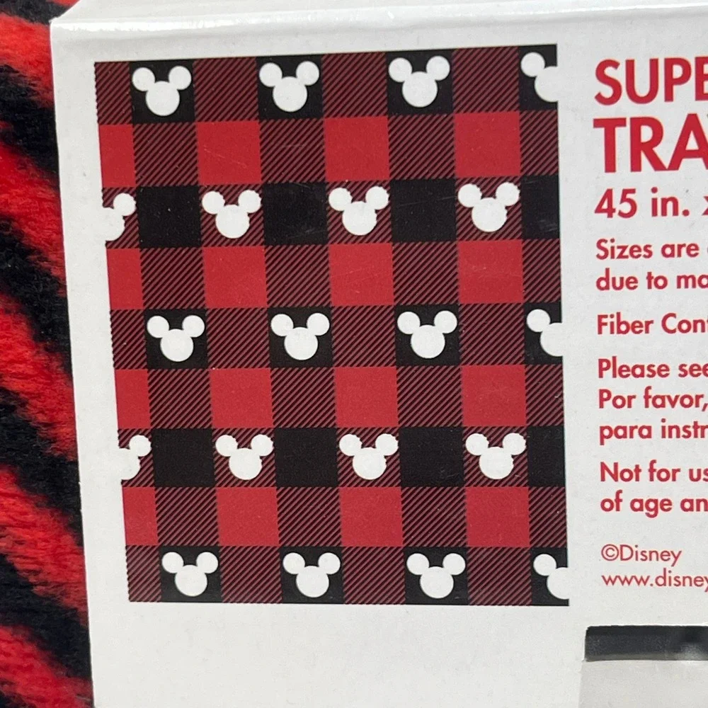 Disney Mickey & Minnie Mouse Christmas Travel Blanket 45x55 Red Black Check Ears