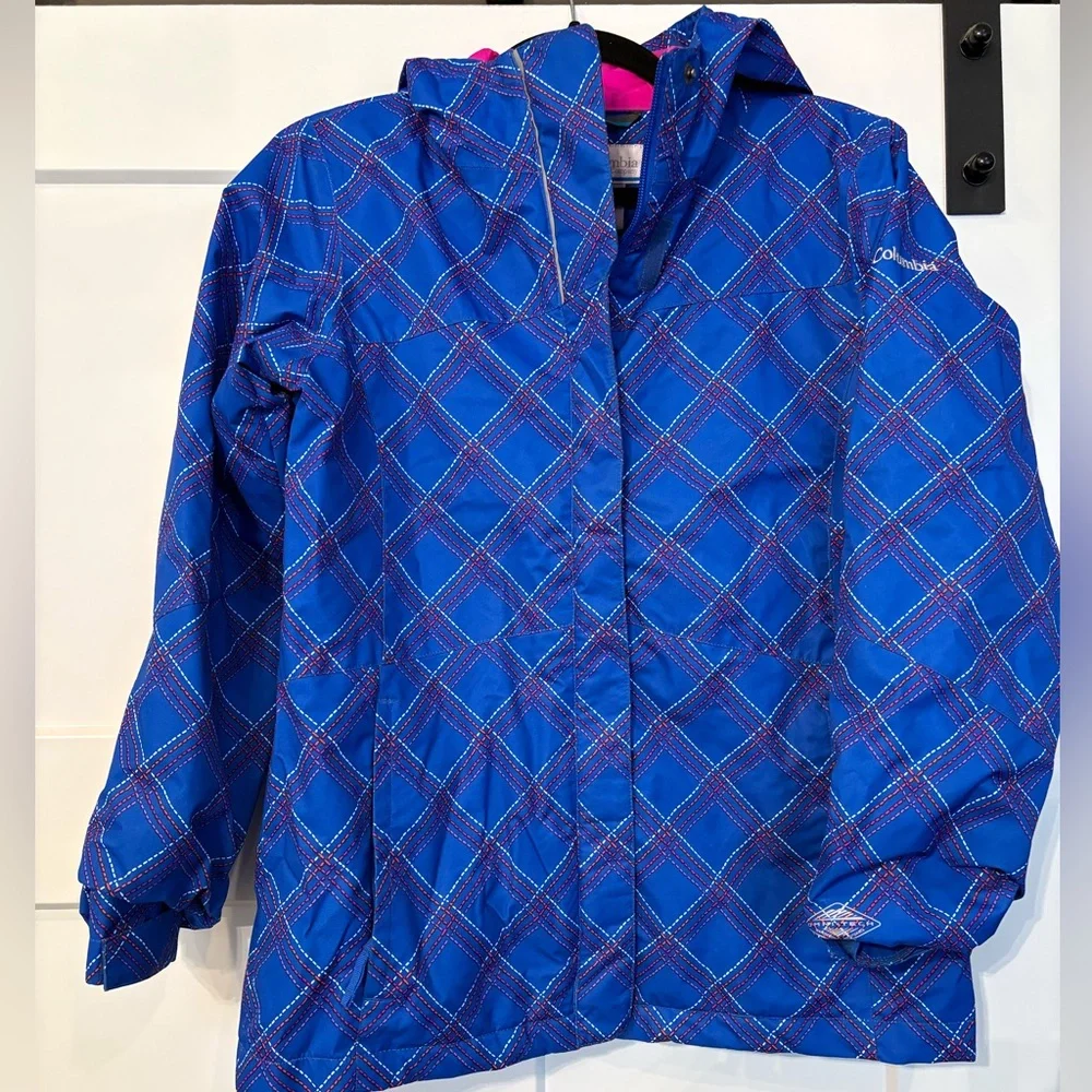 Girls Youth Large Columbia Blue Omni Tech Jacket With Pink Inner Lining Outgrown