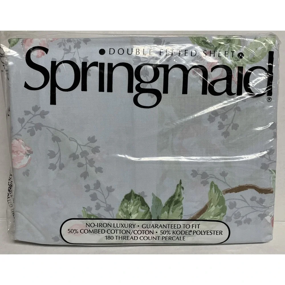 Vtg Springmaid No Iron Percale Double Fitted Sheet Pretty Foral Made USA NOS NEW
